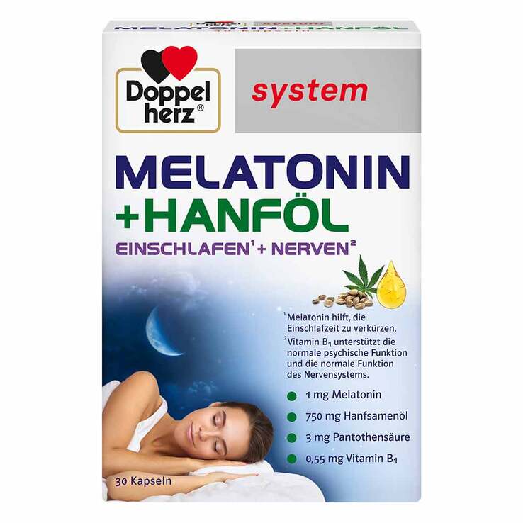 Doppelherz Melatonin + Hanföl system Kapseln, 30 St