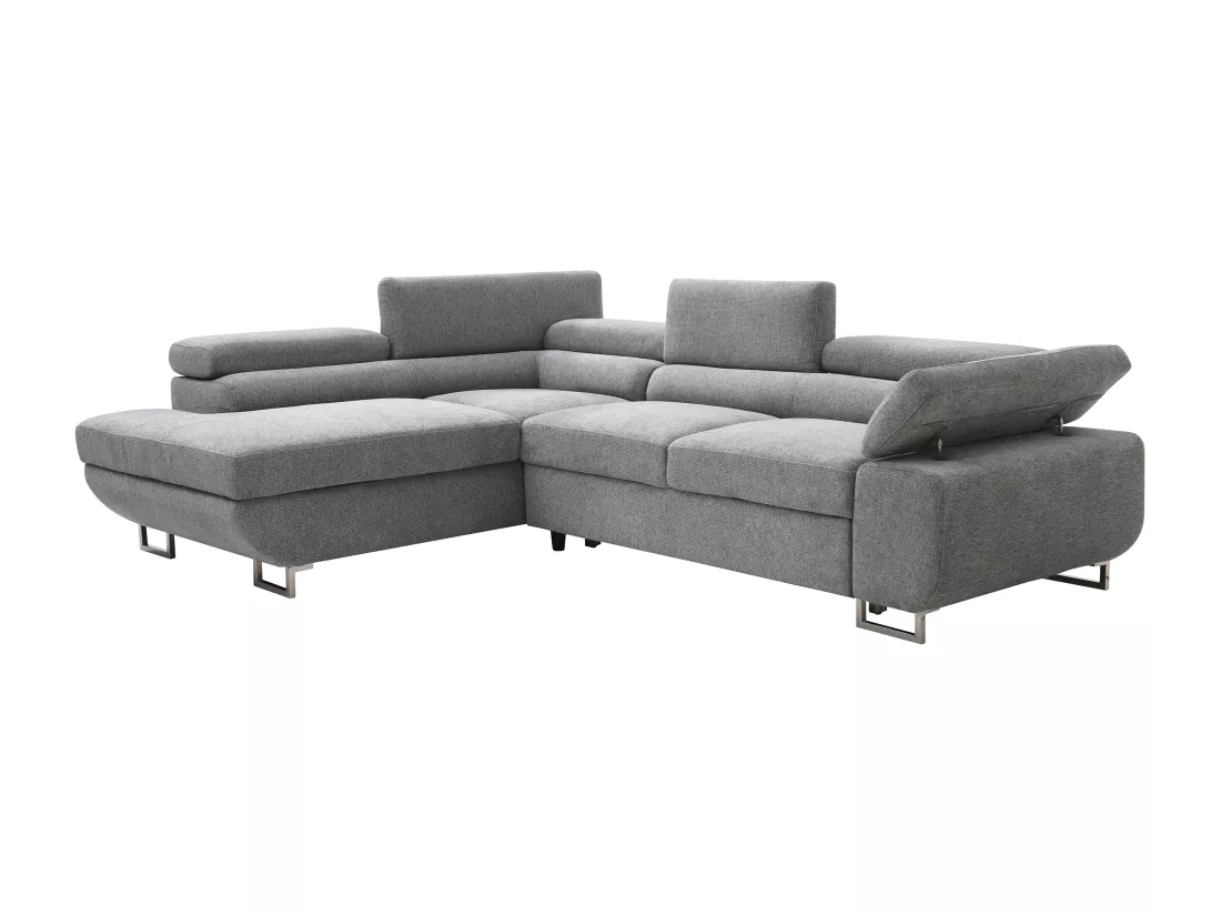 Canapé d'angle gauche convertible en tissu texturé gris NURAZIO