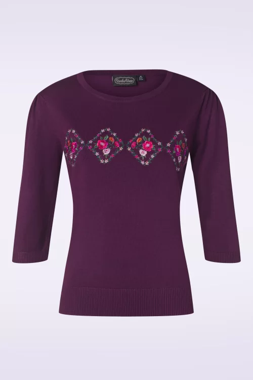 Vixen Floral embroidery sweater in paars