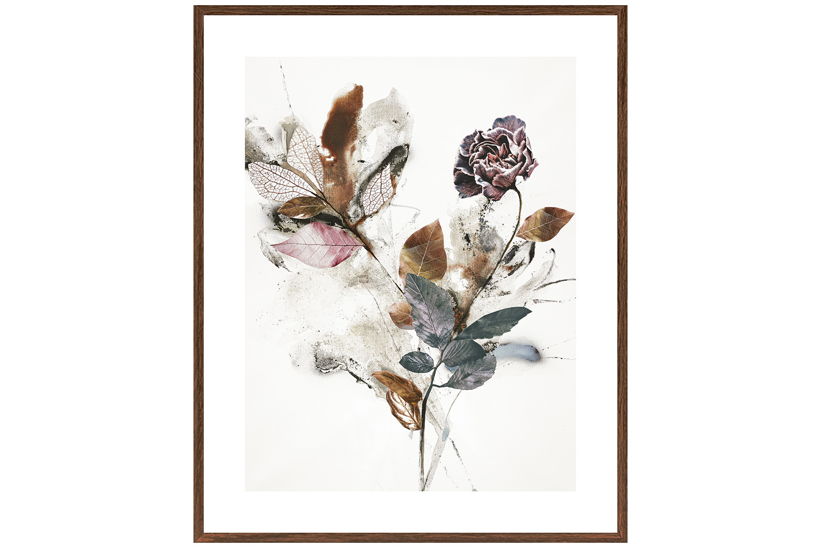 Newline Playing Flower I bilde Blomsterprint poster med valnøtt ramme. 40x50 cm