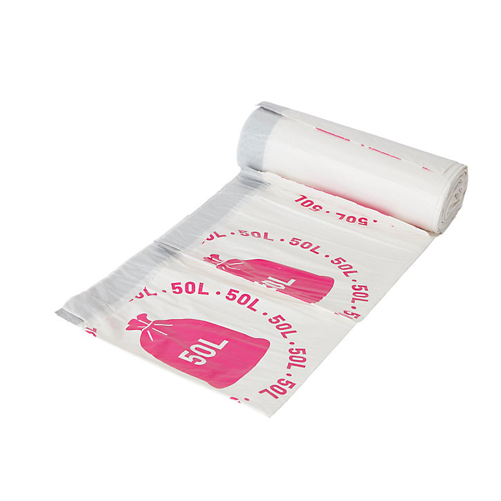 Lot de 20 sacs poubelles à poignée 50L blanc