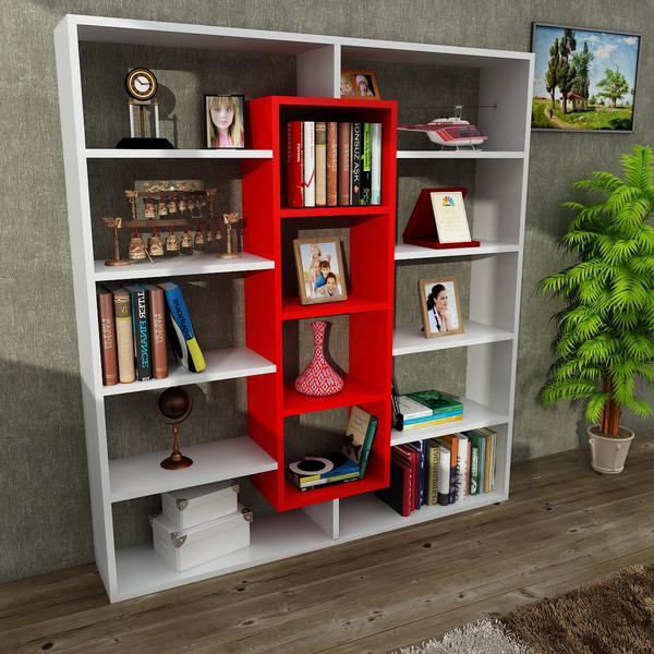 Bücherregal Ample Weiß Rot Farbvariante: Apfel, Größe: XL