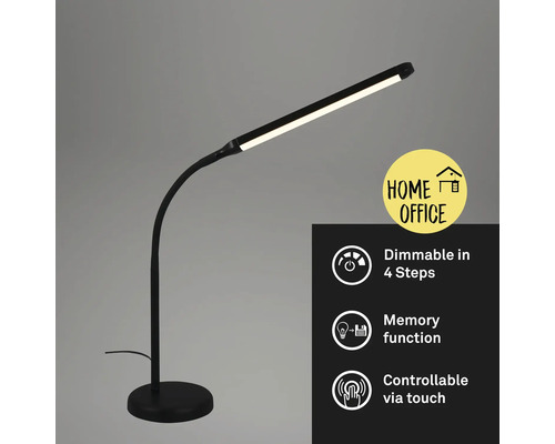LED-kantoorlamp, 4-staps touch dimbaar, 6,5W, 600 lm, 3000 KH, 37 cm, Pivaz, zwart, geheugenfunctie