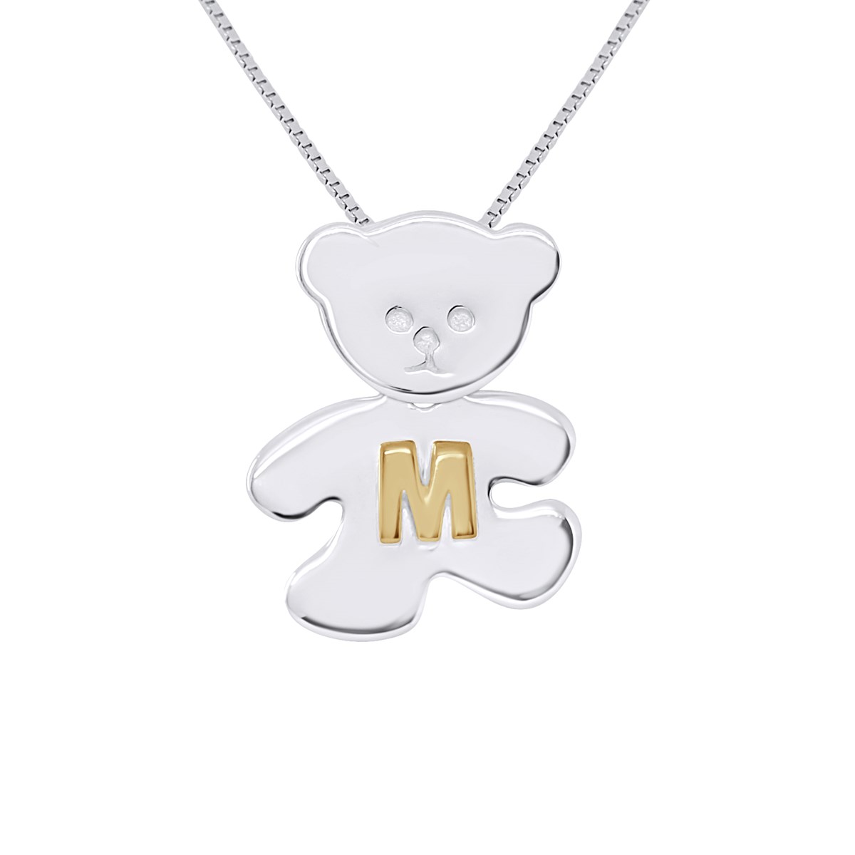 Pendentif OURSON Argent - Lettre M plaqué Or Jaune