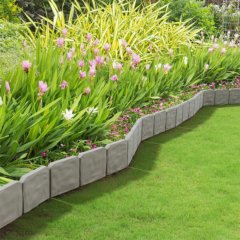 (10er Set) 25x23cm Garten Beeteinfassung Kunststoff Rasenkanten Steine - Grau
