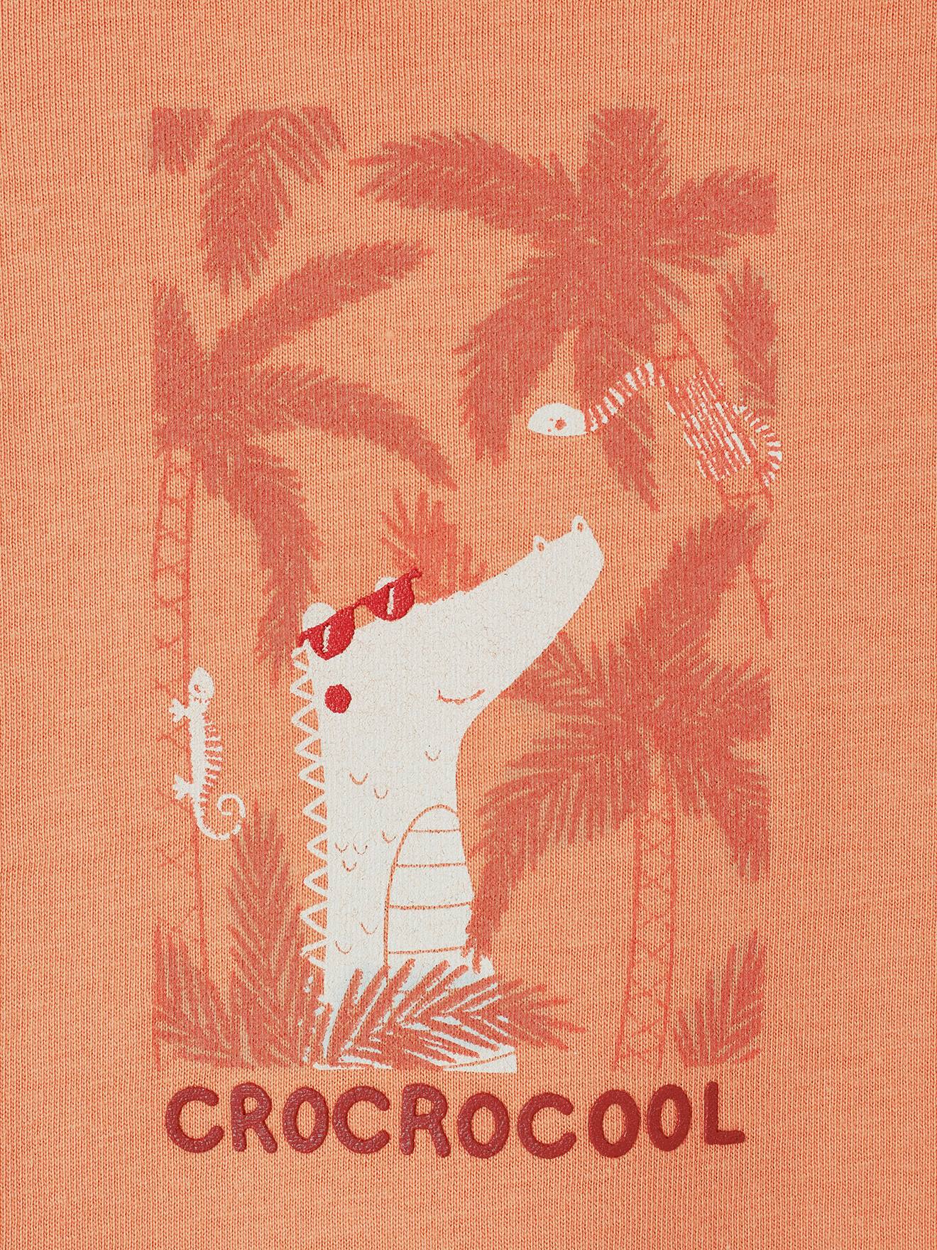 Camiseta de manga curta laranja para bebê com estampa de crocodilo