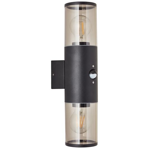 BRILLIANT Sergioro Außenwandleuchte 2flg Bewegungsmelder schwarz matt | 2x A60, E27, 20W, geeignet für Normallampen (nicht enthalten)