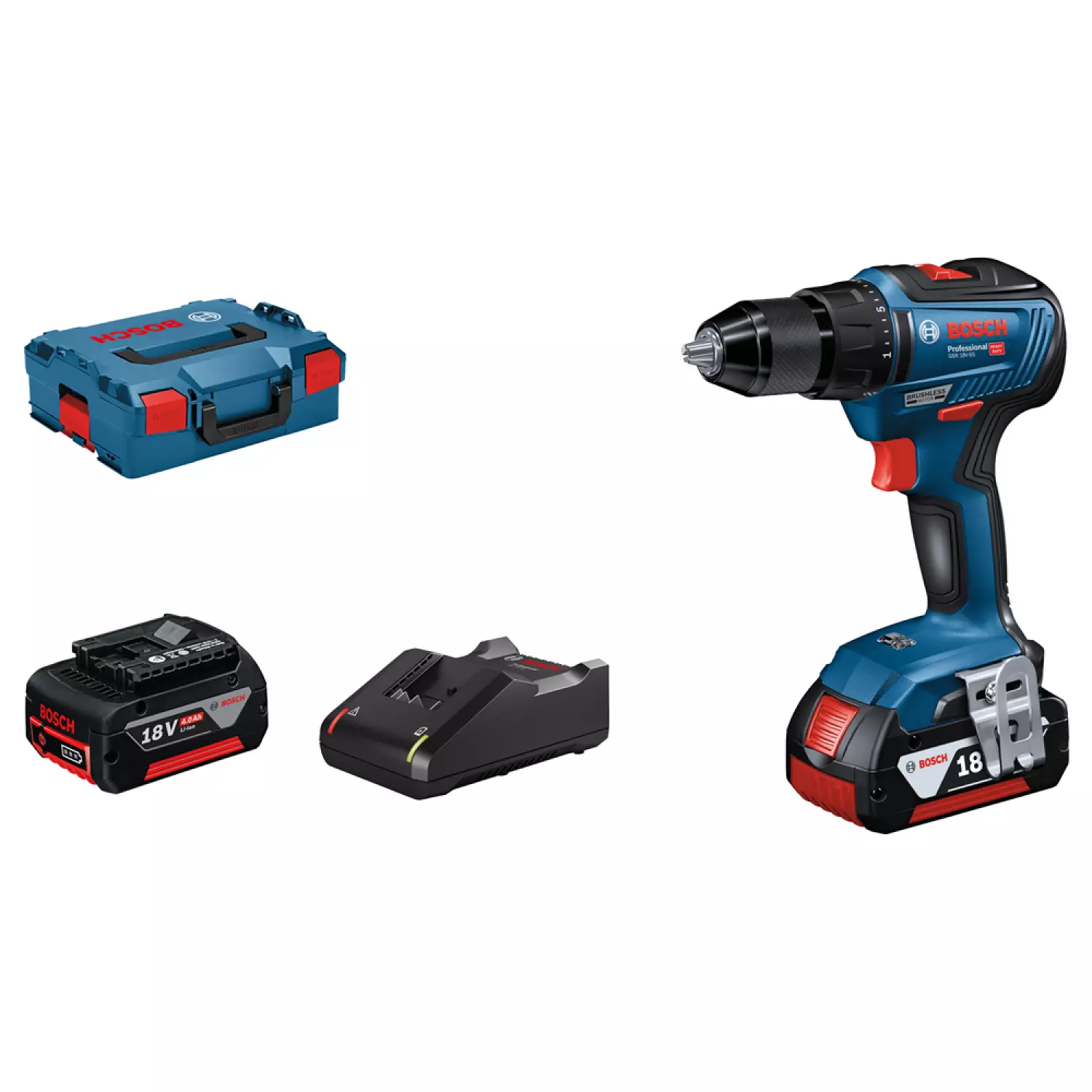 Bosch GSR 18V-55 18V Li-Ion accu schroefboormachine set (2x4.0Ah) in L-Boxx
