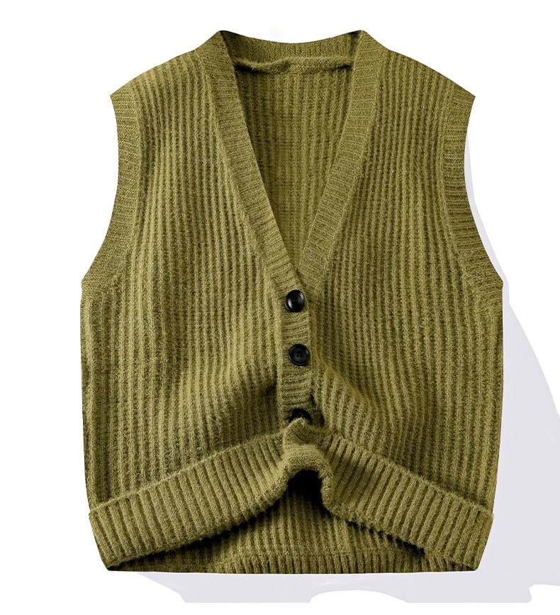 Dandyluxe - V-hals geribbeld vest met knoopjes