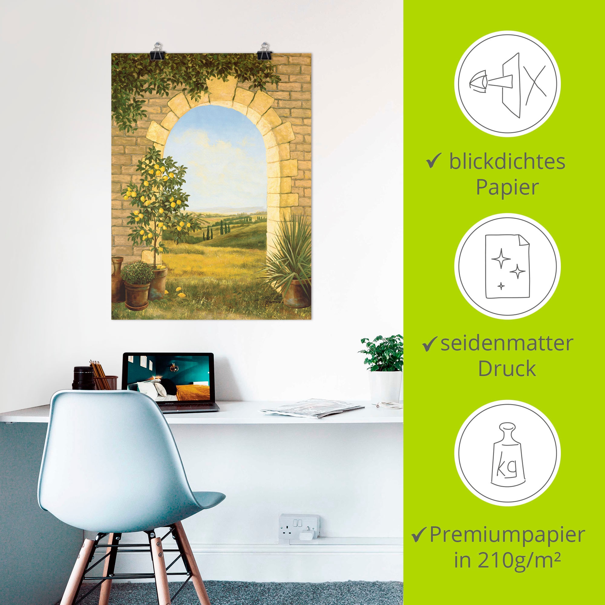 Artland Wandbild »Zitronenbaum vorm Torbogen II« Fensterblick 1 Stk. tlg. als Alubild, Outdoorbild, Leinwandbild, Poster in verschied. Grössen