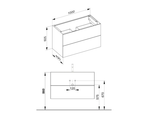 KEUCO X-Line wastafelmeubel, afmetingen (B x H x D): 100 x 60,5 x 49 cm, frontkleur: vulkaanmat, 33173970000