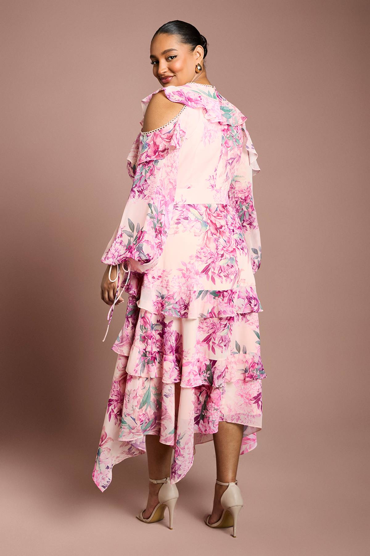 Coast Robe Mi-Longue Imprimée à Volants et Épaules Dénudées Grande Taille