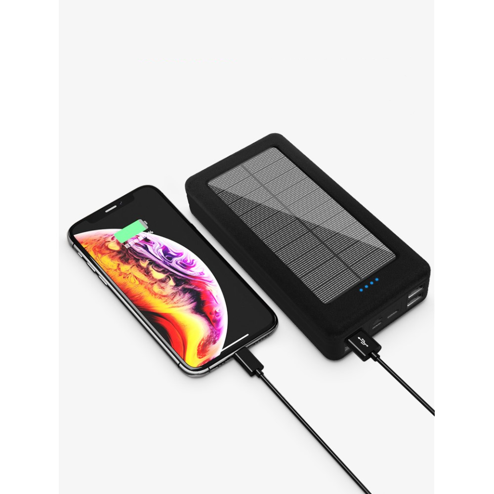 10000mAh Solar Powerbank mit 4x USB A Anschluss   LED Taschenlampe - Schwarz / Orange