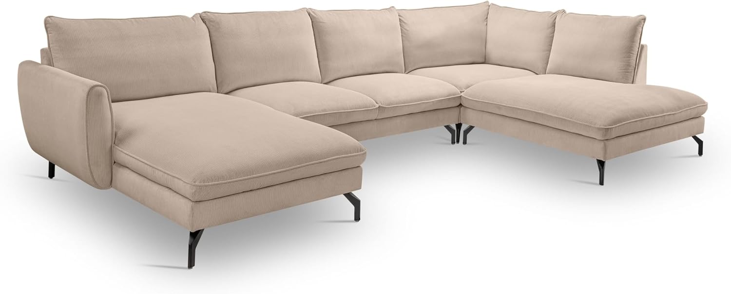 xonox.home Sofa U-Form rechts Toronto Wohnlandschaft Polstersofa Couch Kleincord beige B/H/T: 202x87x361cm