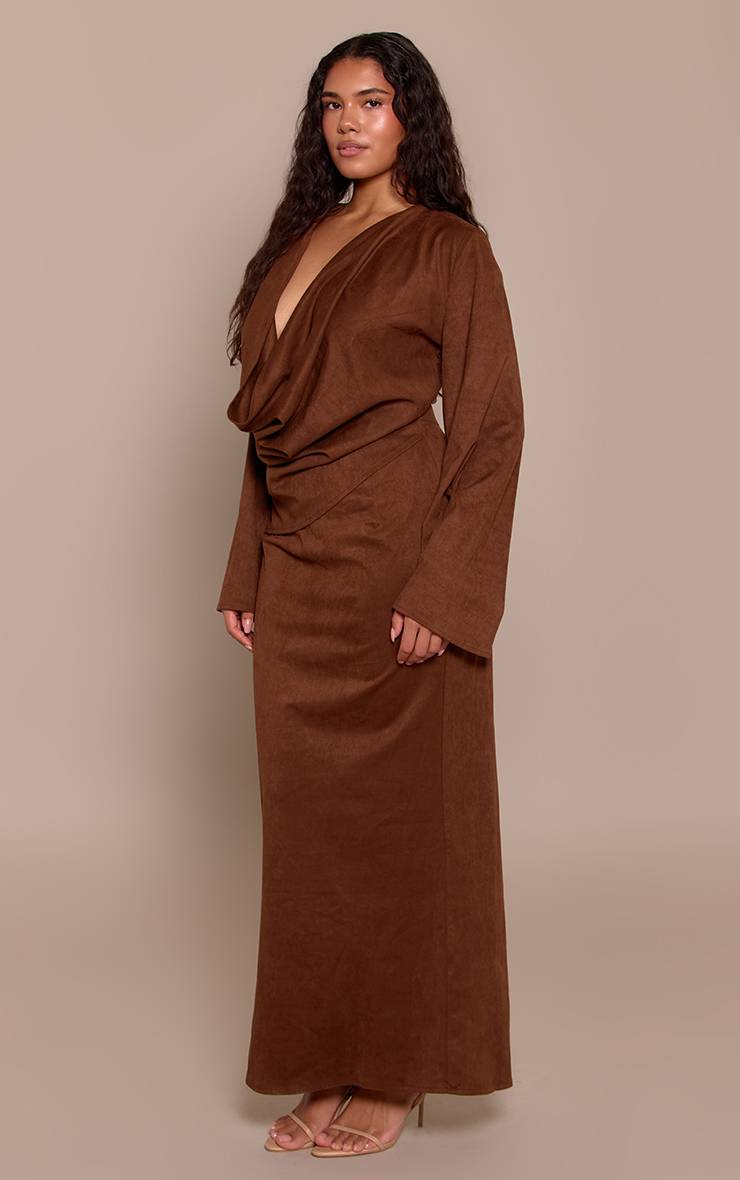 Chocolat Robe Maxi Drapée Devant Ajustée