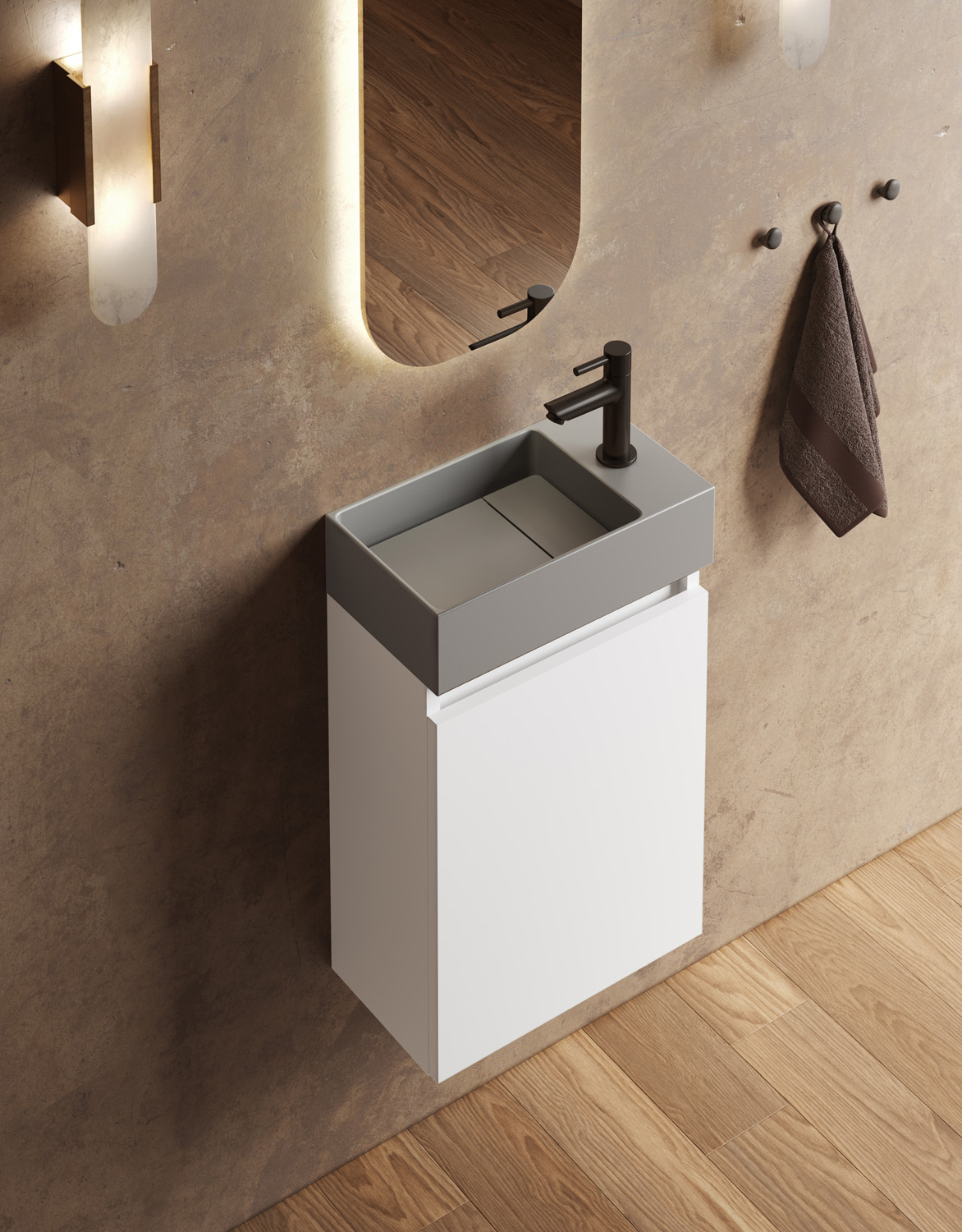 Fontana Itsie toiletmeubel mat wit 40cm met fontein in mat grijs