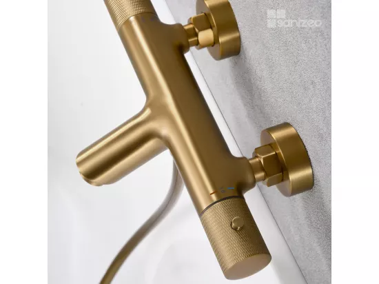 Mitigeur de Baignoire et Douche anti-calcaire Thermostatique Or Brossé IMEX LINE BTD038-4OC