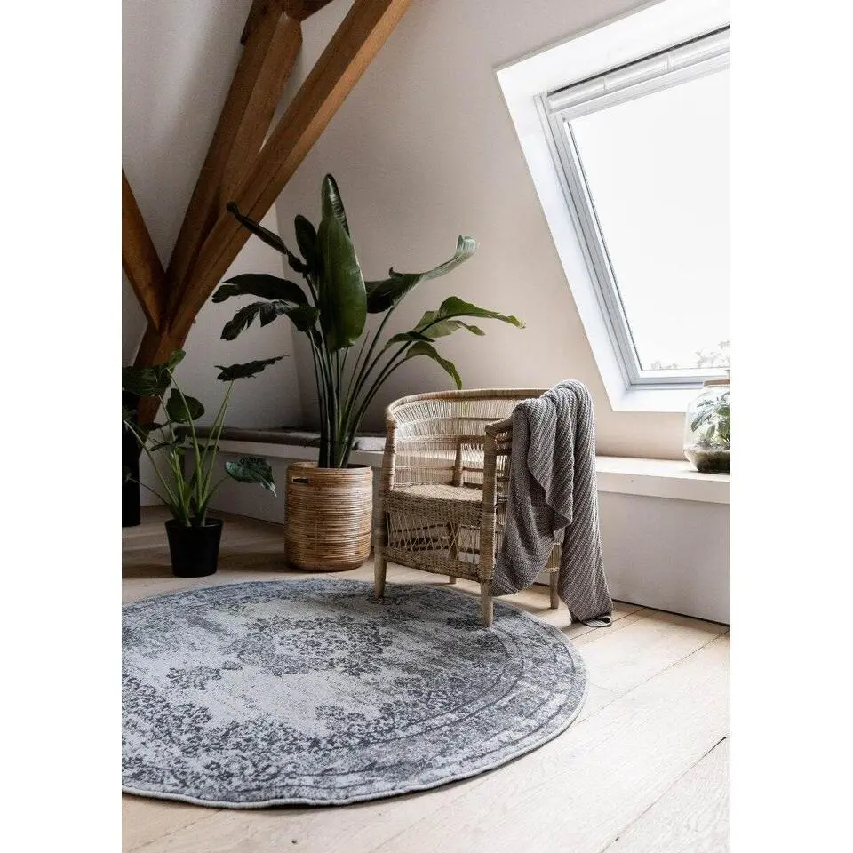 EVA Interior rond vintage Vloerkleed Bloom Grijs - 100 x 100 cm