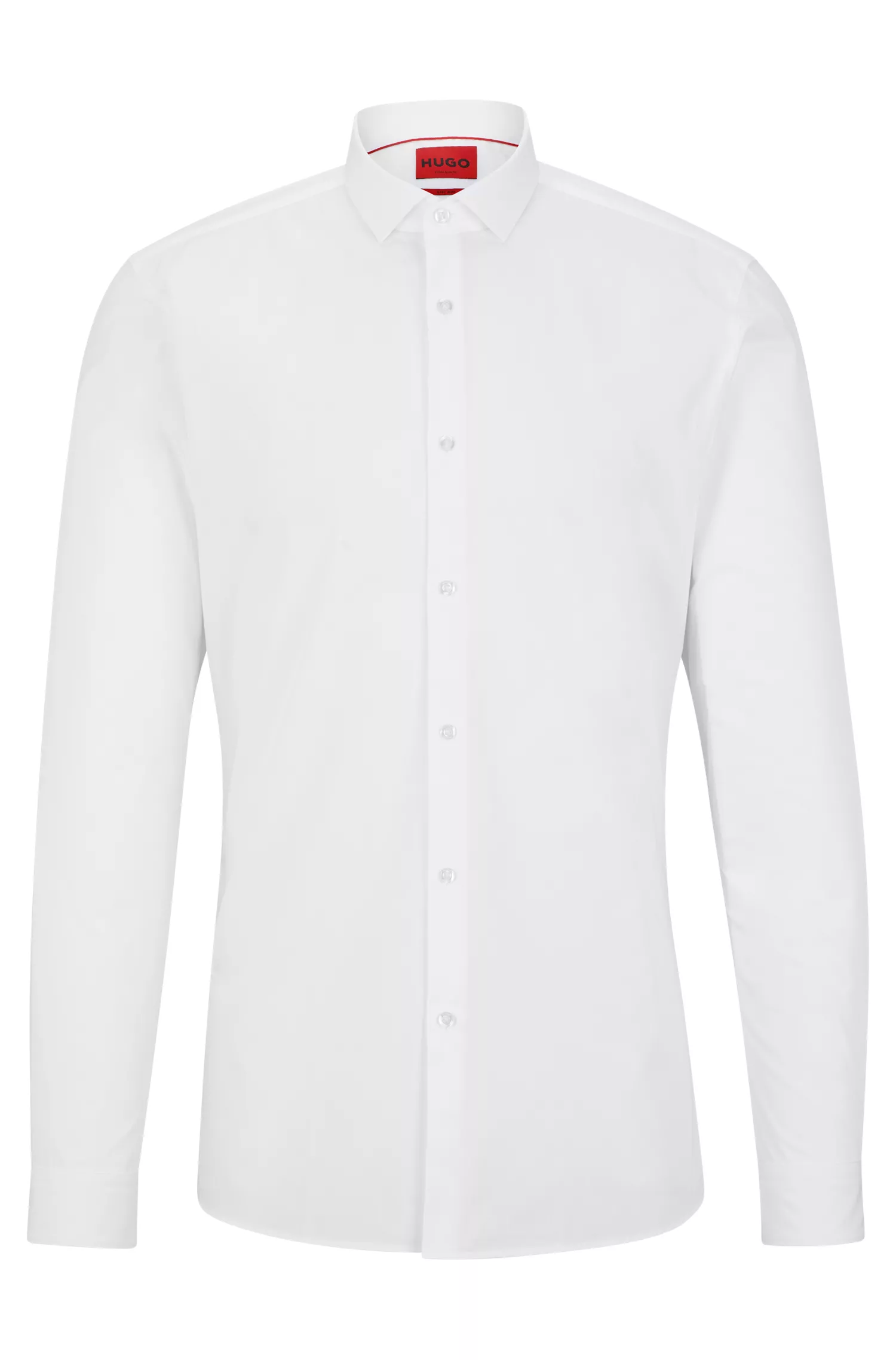 Camisa HUGO vermelha, extra slim fit, em popeline de algodão com gola clássica.