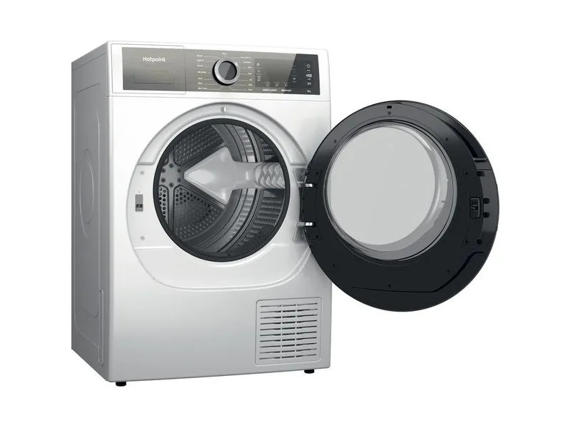 Hotpoint H8 D94WB EU, Fritstående, Front-læsning, Varmepumpe, Hvid, Dreje, Berøring, Højre