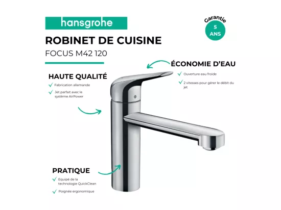 Robinet de cuisine HANSGROHE Focus M42 120 CoolStart chromé + nettoyant Briochin