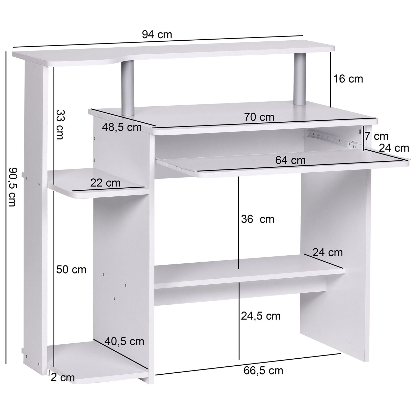 Computertisch 94 x 48,5 cm weiß
