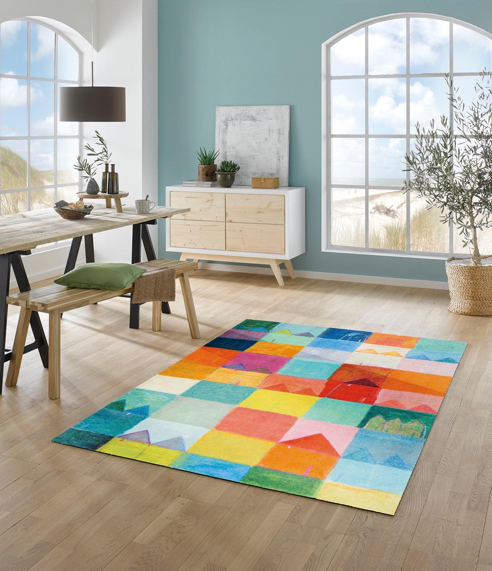 wash+dry by Kleen-Tex Teppich »Sonnenstadt« rechteckig 9 mm Höhe rutschhemmend, waschbar, Wohnzimmer