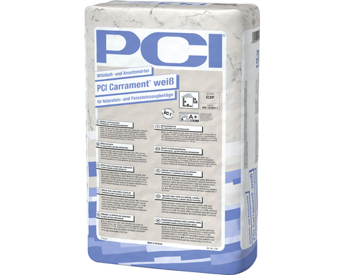PCI Carrament® middelbed- en zetmortel voor natuursteenbekledingen, wit C2FE, 25 kg