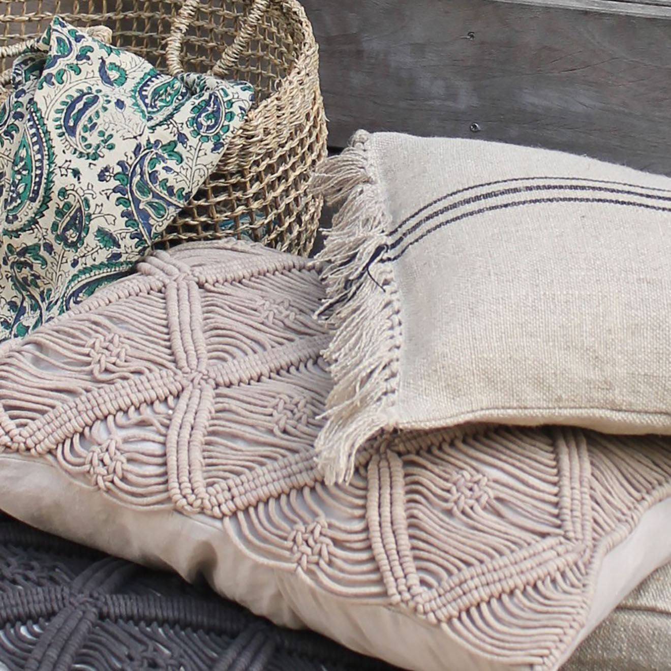 En Fil d'Indienne Housse de coussin Macramé ficelle - 35x50 cm