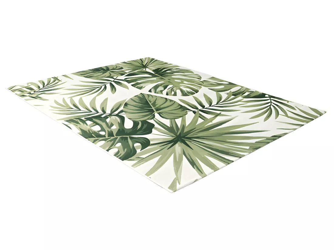 Tapis intérieur ou extérieur ethnique motifs feuilles - 150 x 200 cm - Vert - PALMO