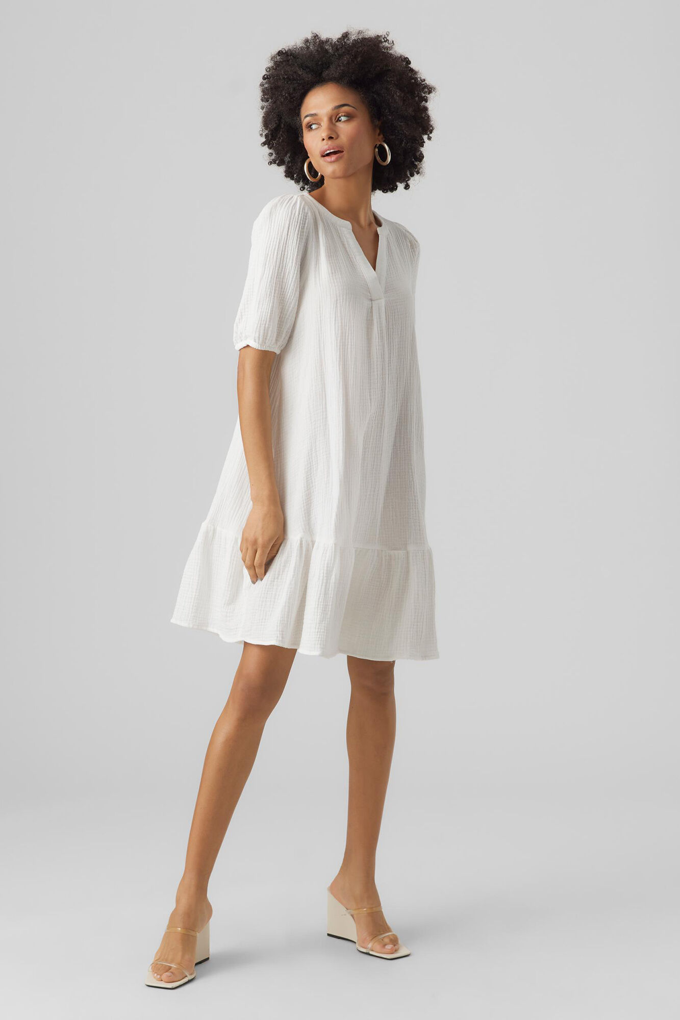 Vestido curto de algodão - Branco