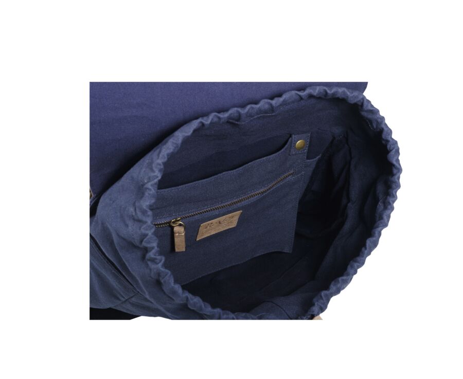 Sac à dos en toile navy et velours de chèvre Tabac - HUNTINGTON