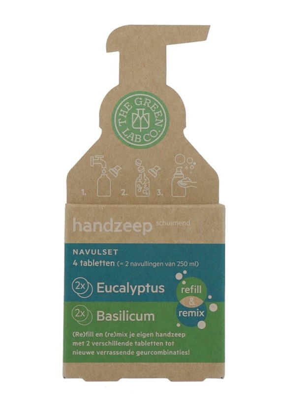 The Green Lab Co Handzeep navulset eucalyptus & basilicum 4 Stuks