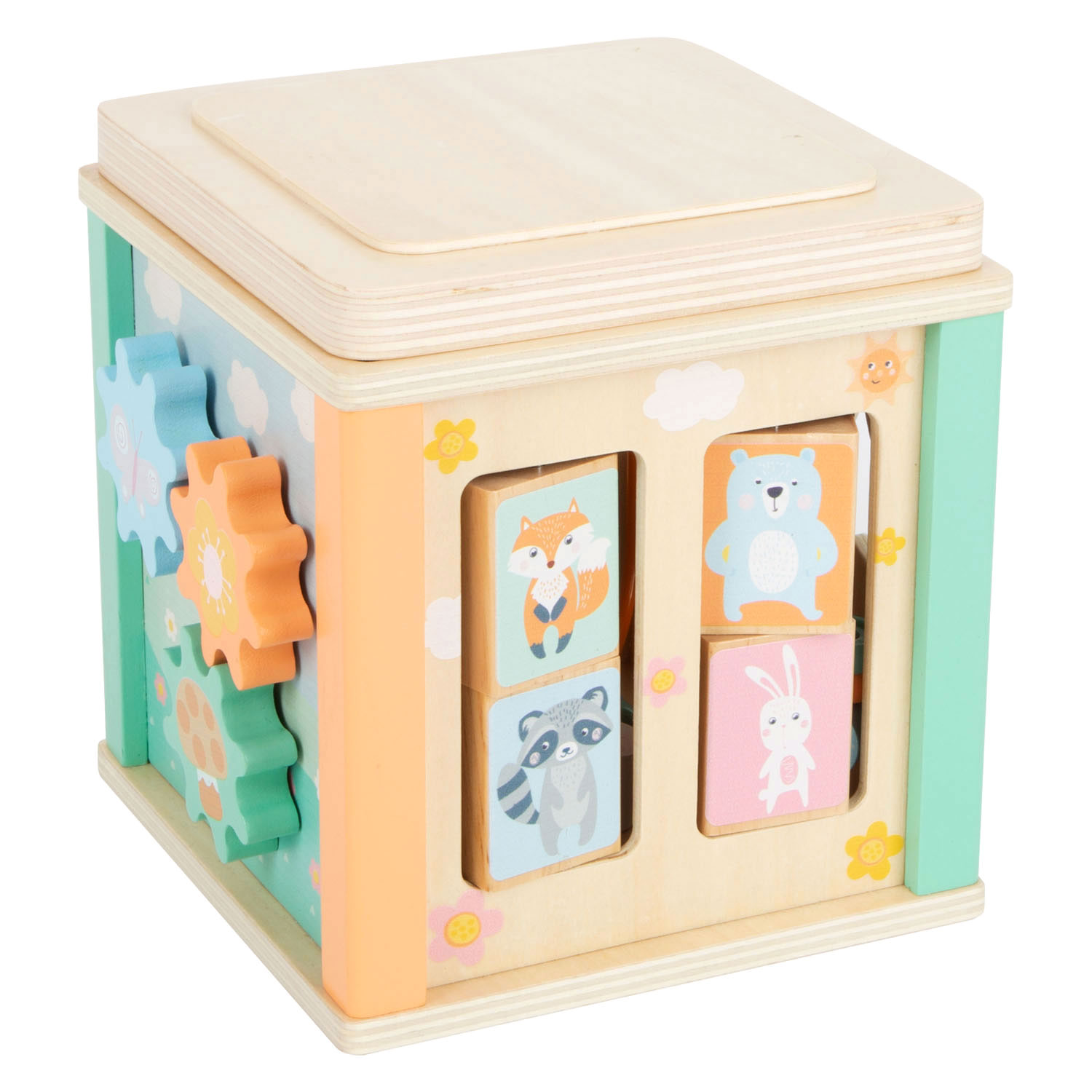 Small Foot - Houten Activiteitenkubus en Motoriekspiraal Pastel