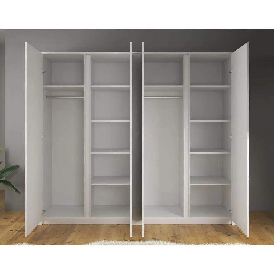 Meubella - Kledingkast Malibu - Wit - 226 cm - Met spiegel
