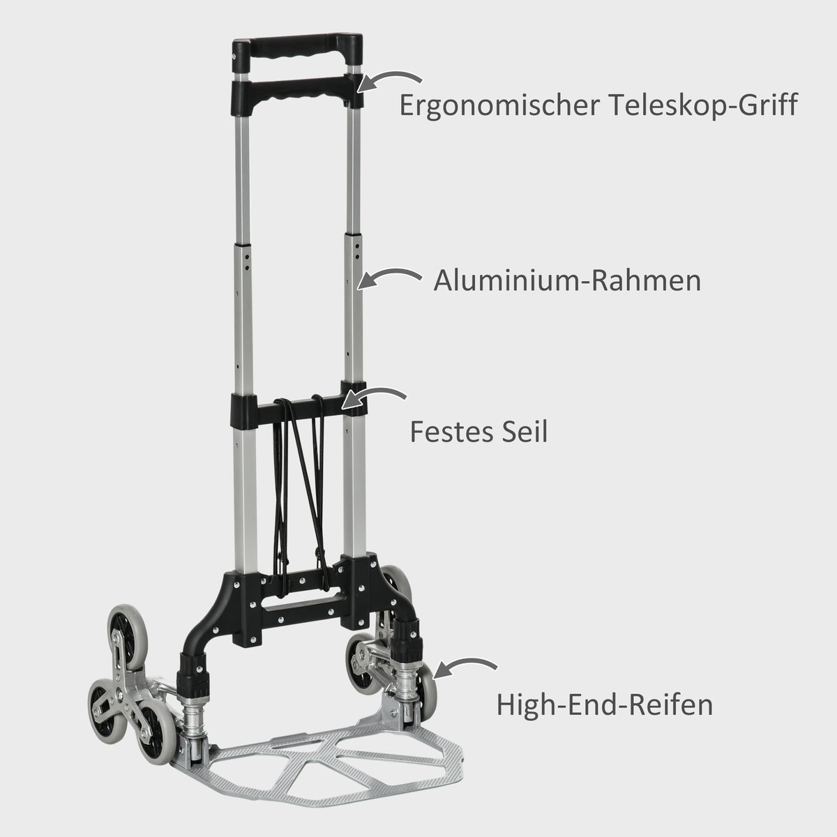 DURHAND, trapklimmer, steekwagen, 47L x 47B x 100H cm, aluminium, zilver + zwart