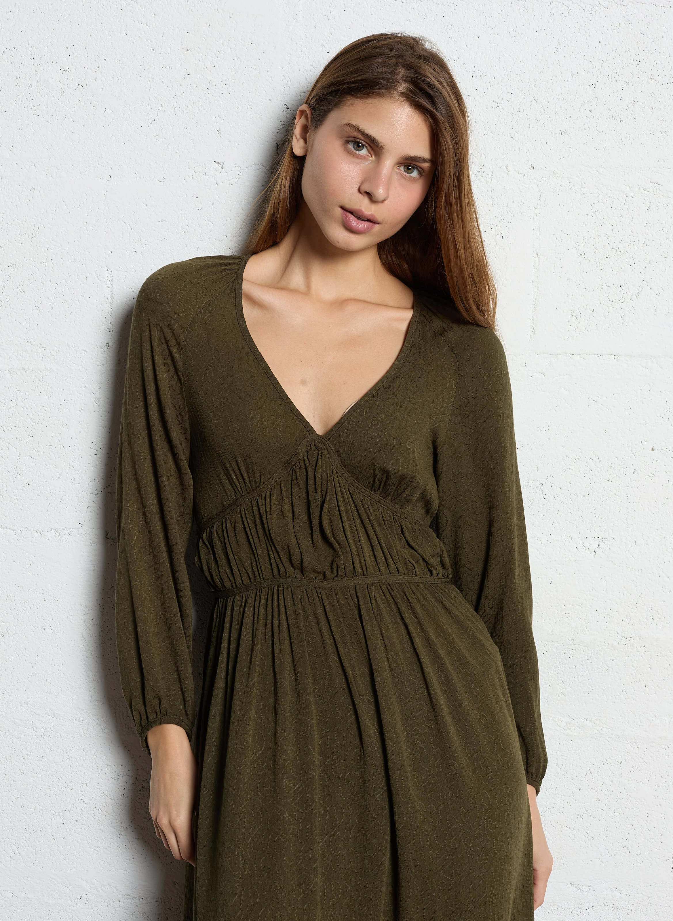 Robe longue col V | Vert