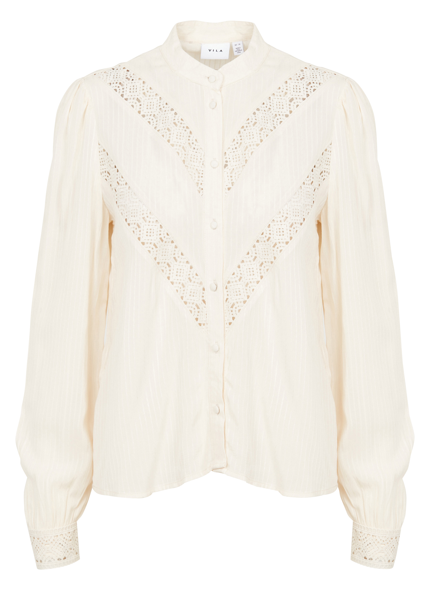 FLIRA - Blouse col rond à broderies ajourées| Beige