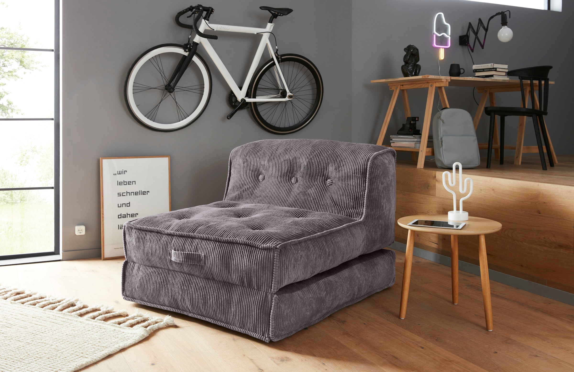 INOSIGN Sessel »Pia« Loungesessel aus Cord, in 2 Grössen, Pouf-Funktion.
