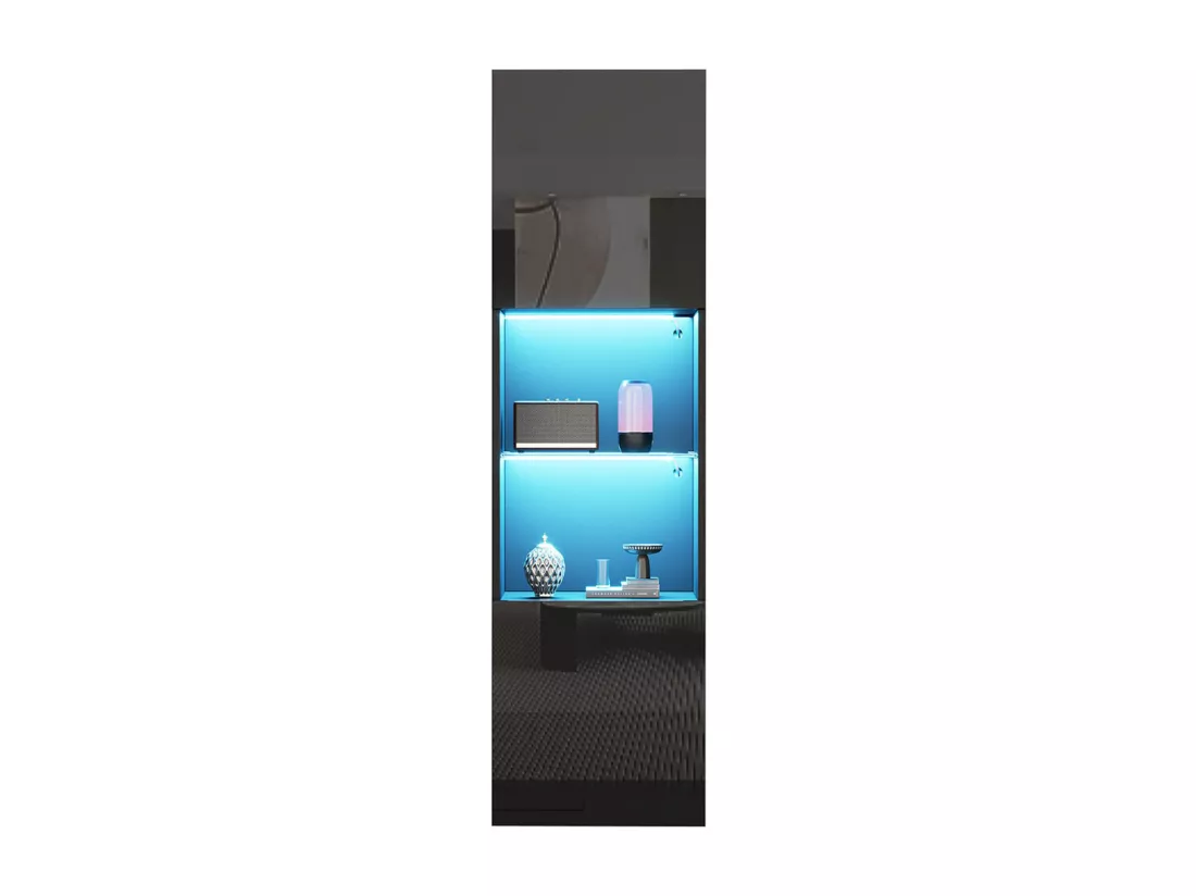 Vitrine LED brillante avec éclairage 1 étagère en verre vitrine sur pied armoire haute noir