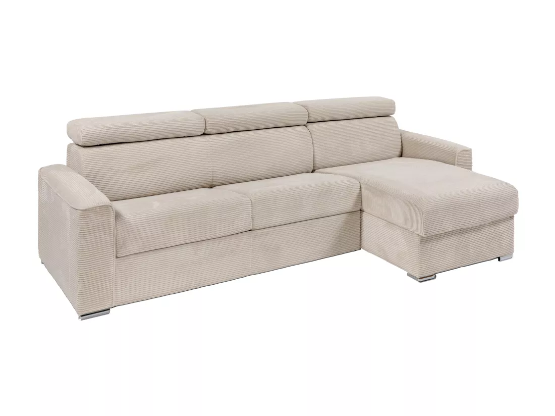 Canapé d'angle réversible convertible express en velours côtelé beige - Couchage à lattes larges 160 cm - Matelas 18 cm - VIZIR