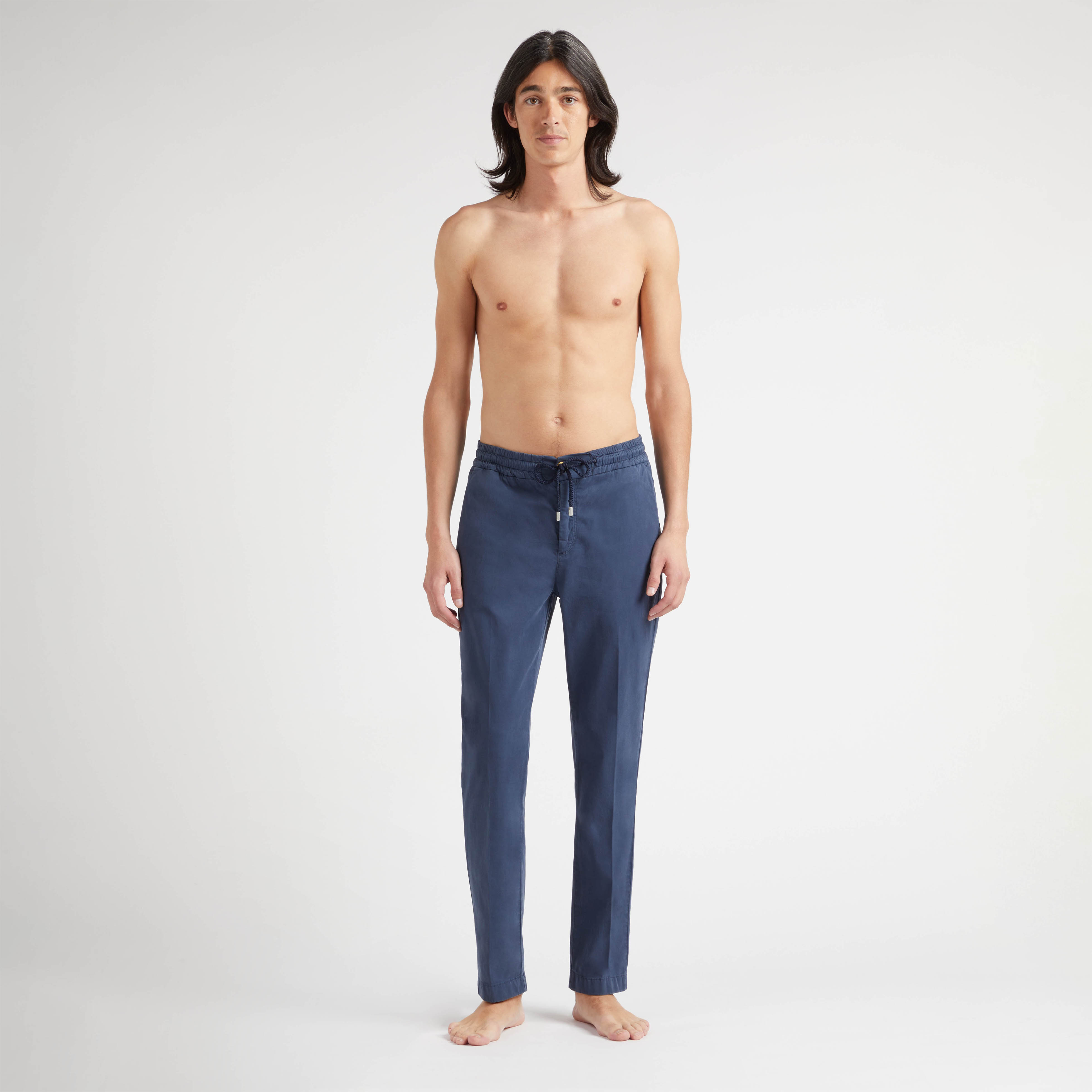 Pantalon Taille Élastique en Coton et Tencel Homme Uni