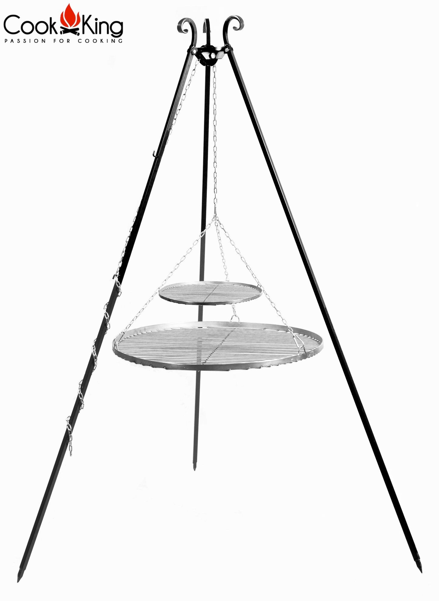 Schwenkgrill 180 cm - Doppelrost aus Edelstahl 80 cm + 40 cm