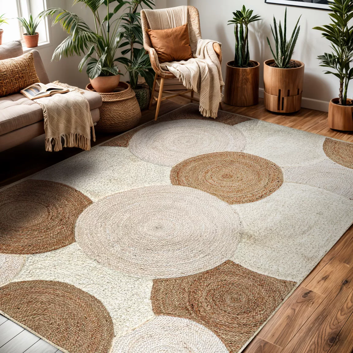 Tapis de salon rectangulaire jute tressée main (160 x 230 cm) Reina Beige