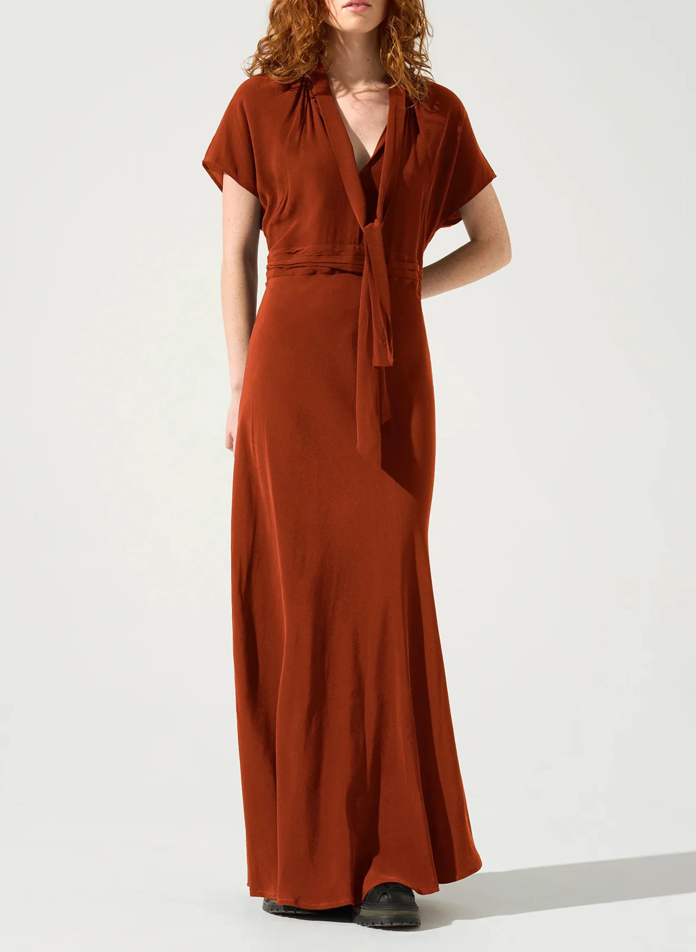 Robe longue col lavallière | Orange