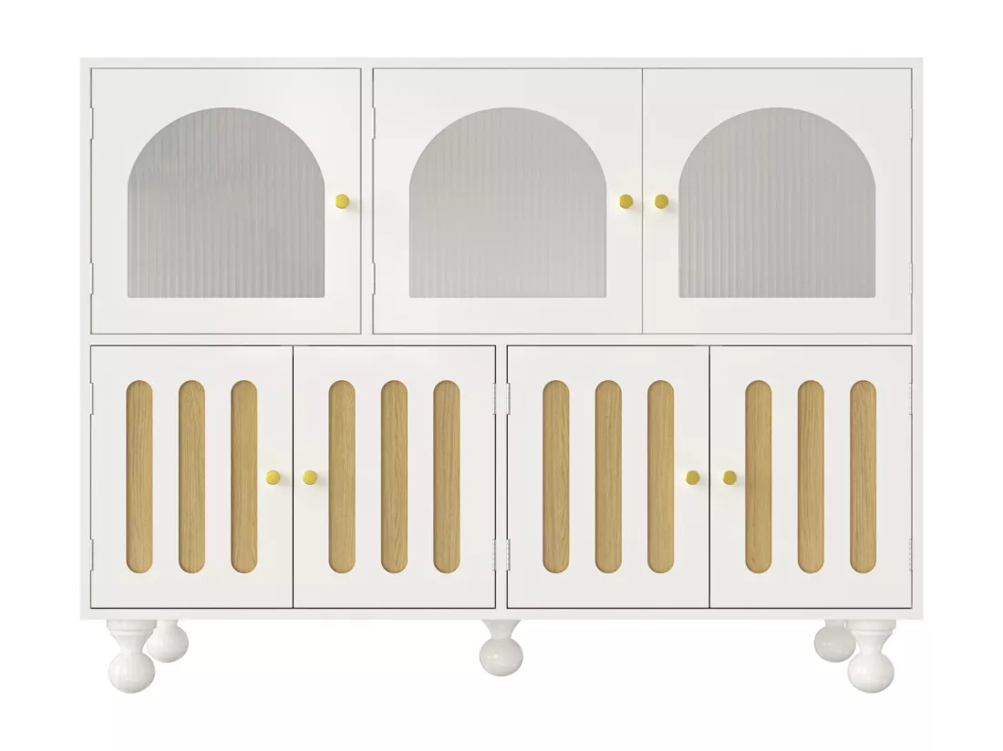 Buffet blanc élégant avec verre arc-en-ciel,d120cm×h90cm