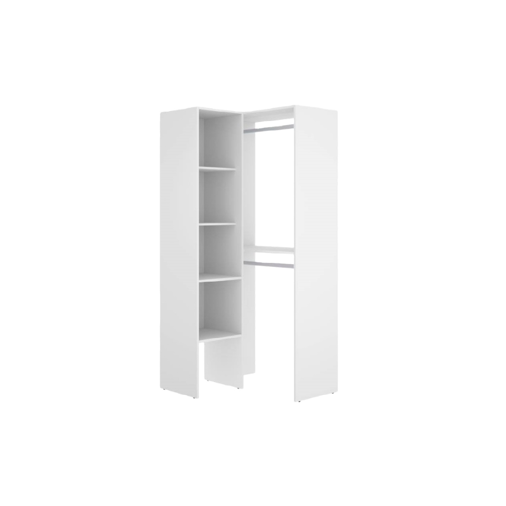 Dressing d’angle blanc – penderie + étagères – armoire d’angle moderne 110×110×200 cm