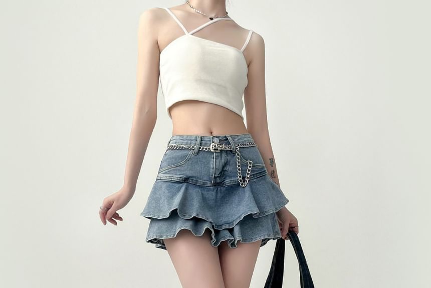 Rosesand - Mini denim rok met hoge taille en ruches