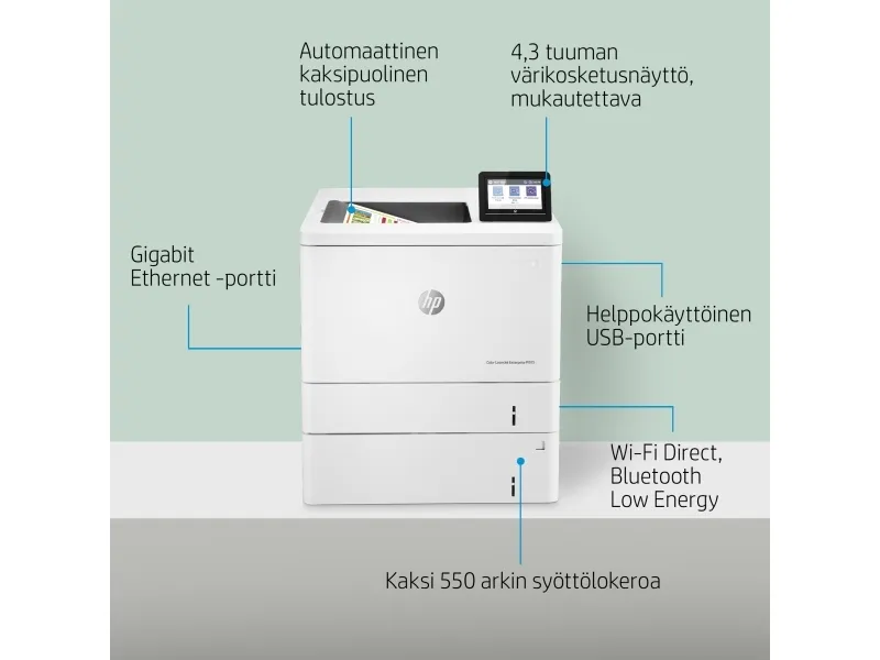 HP Color LaserJet Enterprise M555x - Printer - farve - Duplex - laser - A4/Legal - 1200 x 1200 dpi - op til 38 spm (mono) / op til 38 spm (farve) - kapacitet: 650 ark - USB 2.0, Gigabit LAN, Wi-Fi(n), USB 2.0 vært
