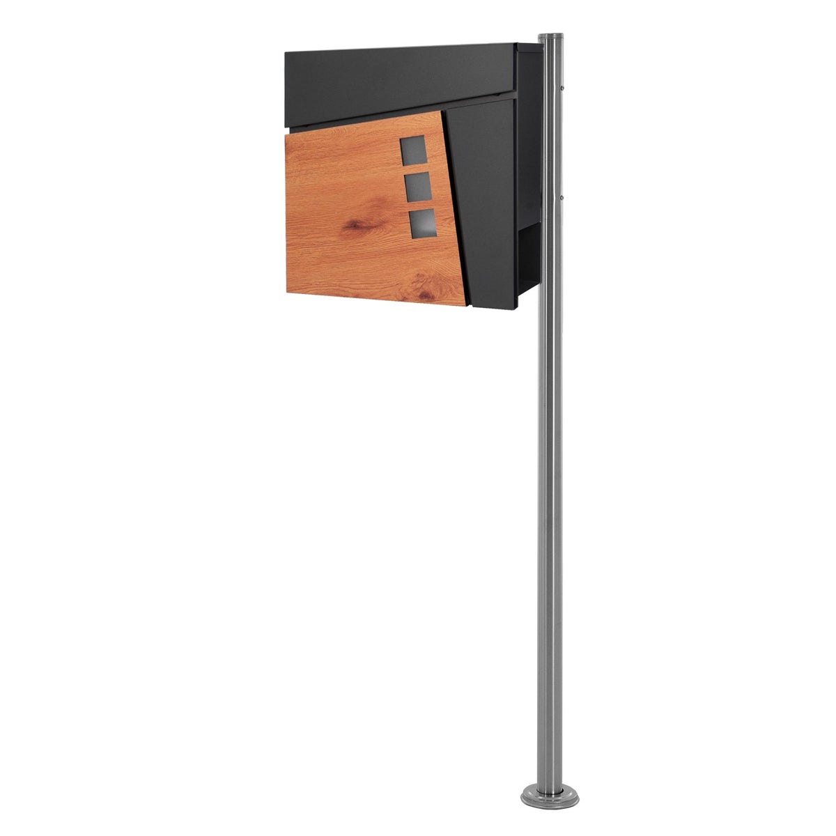 ECD Germany vrijstaande brievenbus met krantenvak, design brievenbus met post, brievenbussysteem, brievenbusstandaard zilver 120 cm roestvrij staal, brievenbus antraciet houtlook gepoedercoat staal